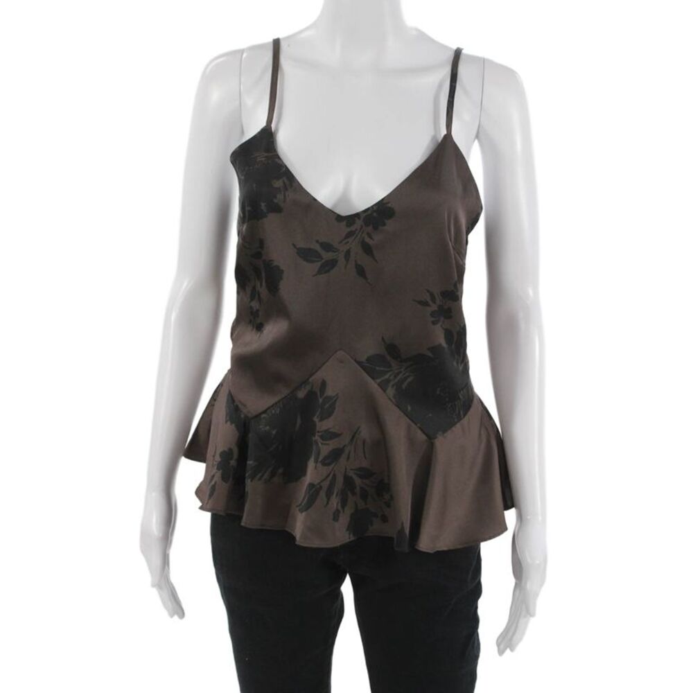 Allison Women Brown Floral V-Neck Spaghetti Strap Camisole Zip Size XS
